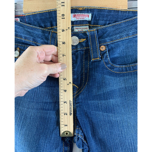 Vintage Y2K True Religion Women Joey Jeans Sz 30 Petite Blue Twisted Seam Flare - Picture 7 of 16